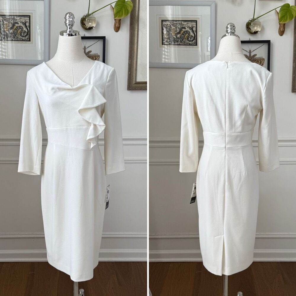 NWT Adriana Papell Ivory Semi Ruffle Sheath Dress $138 2